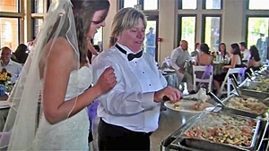 Catering Staff Assisting Bride with Wedding Buffet 02