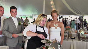 Catering Staff Assisting Bride with Wedding Buffet 03